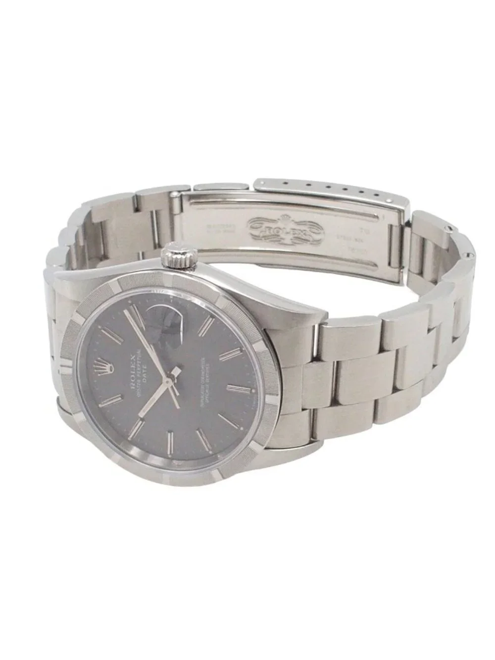 Rolex Oyster Perpetual Date Bracelet Gray Stainless Steel Watch Automatic OH